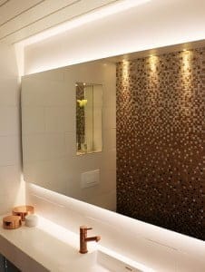 led strip lights and spotlights in bathroom