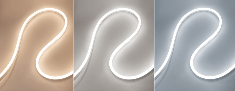 NEON led light ribbon bends sideways